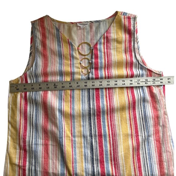 Chloe+Rene Sleeveless Striped V-Neck Top Gold Ring Detail Linen Blend Size L - Picture 7 of 8